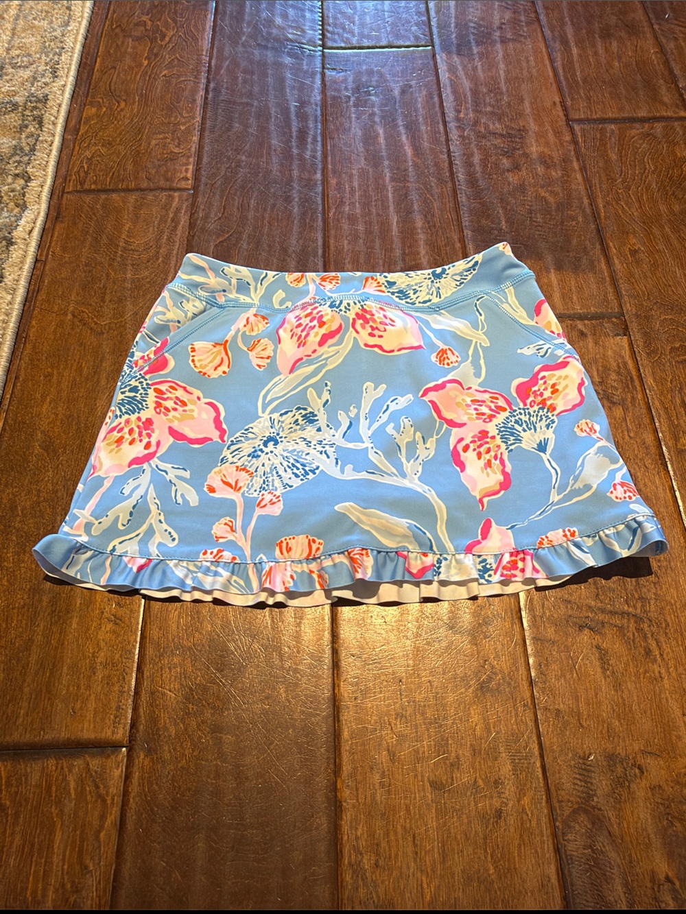 Lilly Pulitzer Blue Floral Ruffle Hem Skort